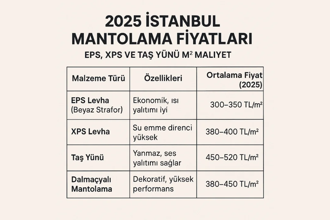 İstanbul mantolama fiyatları 2025 – EPS, XPS, taş yünü ve Dalmaçyalı sistem maliyet tablosu 