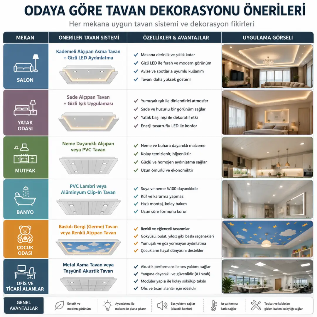 Salon mutfak banyo ve ofis için tavan dekorasyonu önerileri&nbsp;