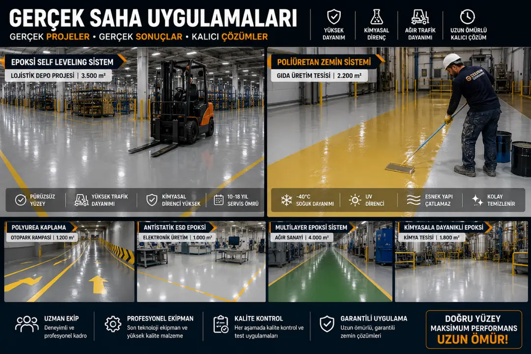 Fabrika ortamında epoksi ve poliüretan zemin uygulama çalışması&nbsp;