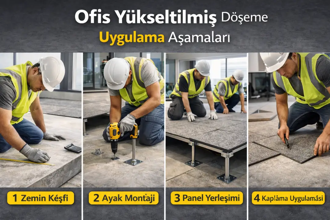 Ofis yükseltilmiş döşeme uygulama aşamaları montaj süreci&nbsp;