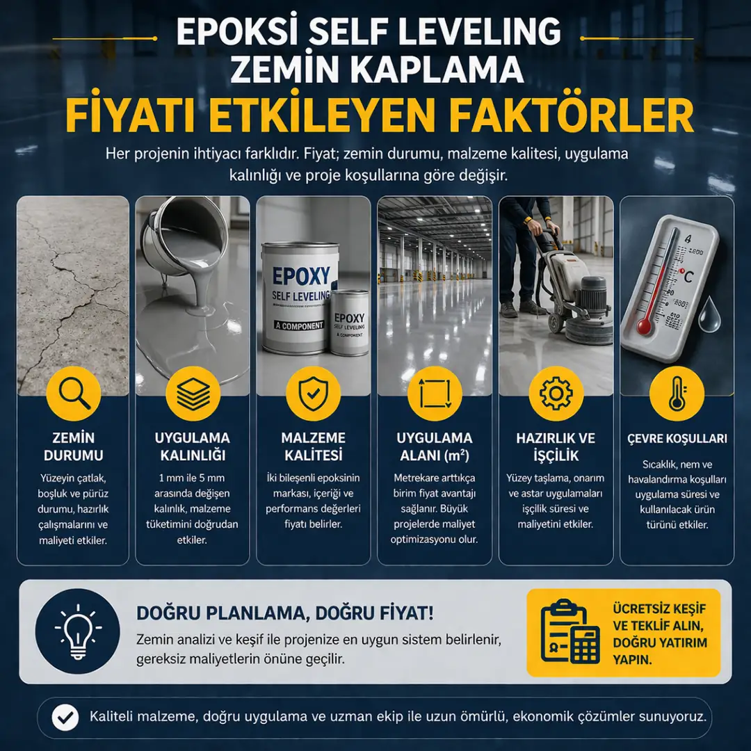 Epoksi zemin kaplama fiyatını etkileyen faktörler kalınlık zemin durumu ve işçilik&nbsp;