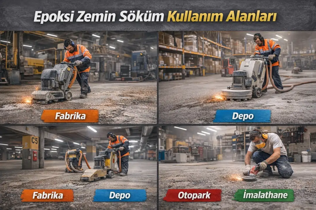 Fabrika depo ve otoparklarda epoksi zemin kaplama söküm uygulamaları&nbsp;