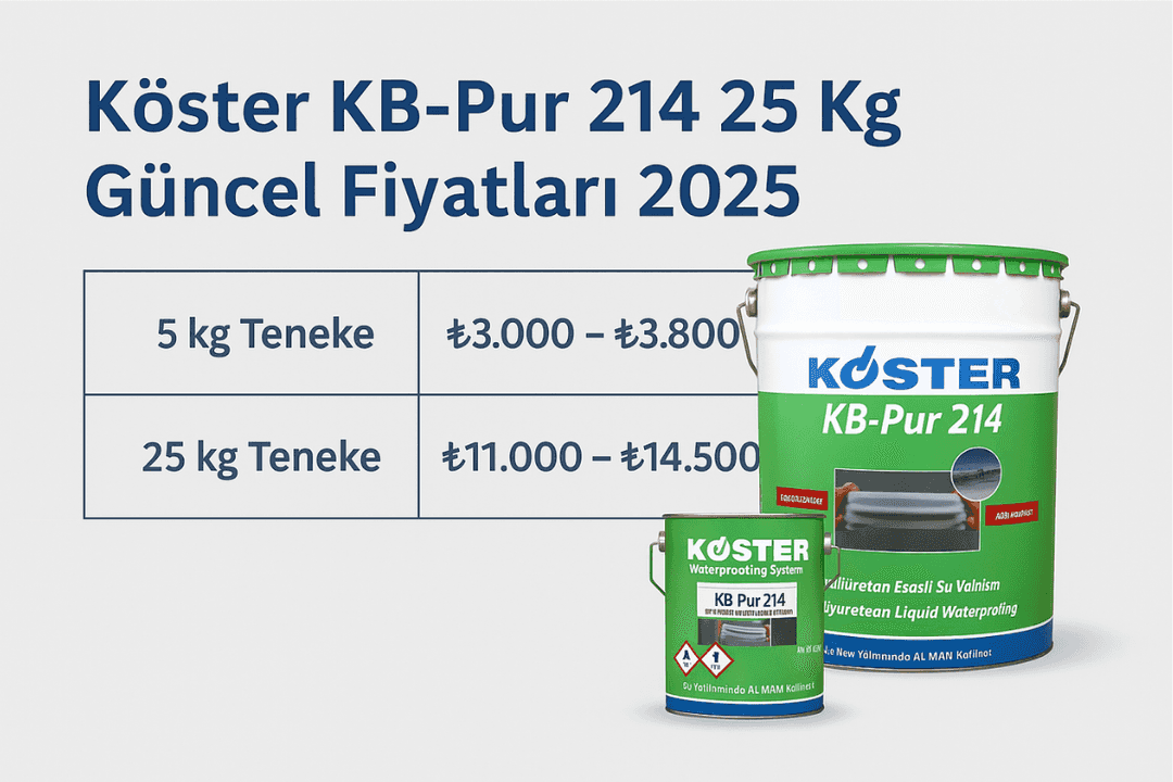 Köster KB-Pur 214 25 kg ve 5 kg ambalaj fiyat tablosu 2025. 