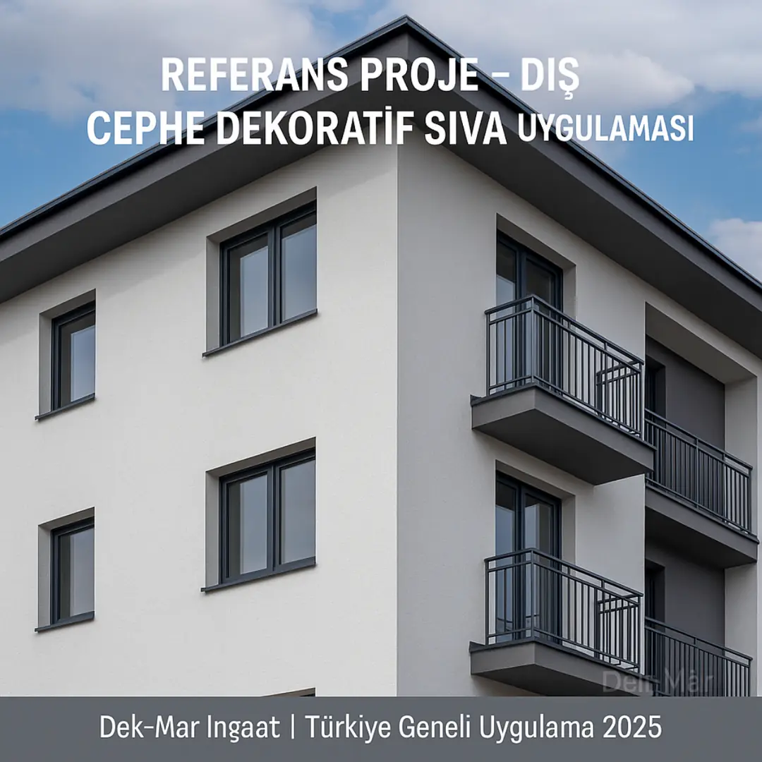 Dek-Mar referans projesi – dış cephe dekoratif sıva uygulaması 2025 – silikonlu ve mineral kaplama örneği