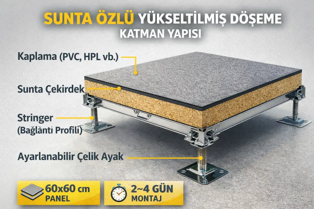 Sunta özlü yükseltilmiş döşeme katman yapısı ve teknik kesit detayları