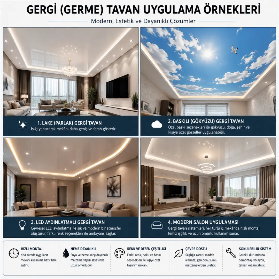Modern gergi tavan modelleri ve uygulama örnekleri