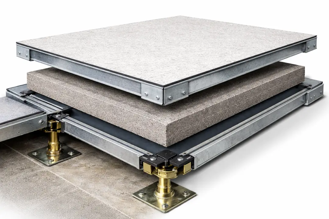 Kalsiyum sülfat özlü yükseltilmiş döşeme paneli kesit ve katman yapısı