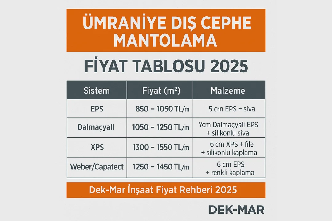 2025 Ümraniye dış cephe mantolama fiyat tablosu – EPS, Dalmaçyalı, XPS sistem fiyatları