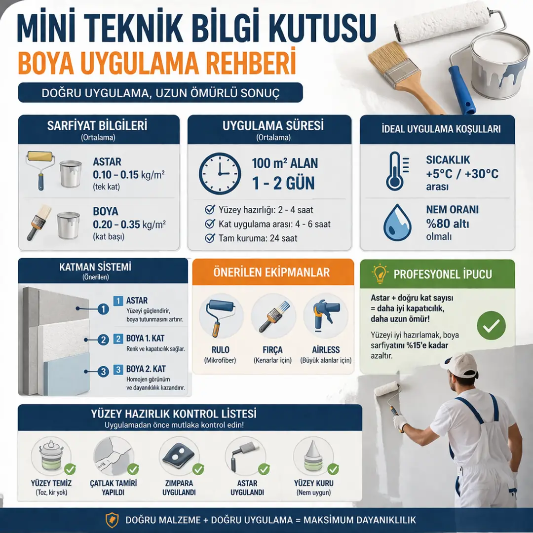 Boya uygulama teknik bilgileri sarfiyat süre ve sıcaklık değerleri&nbsp;