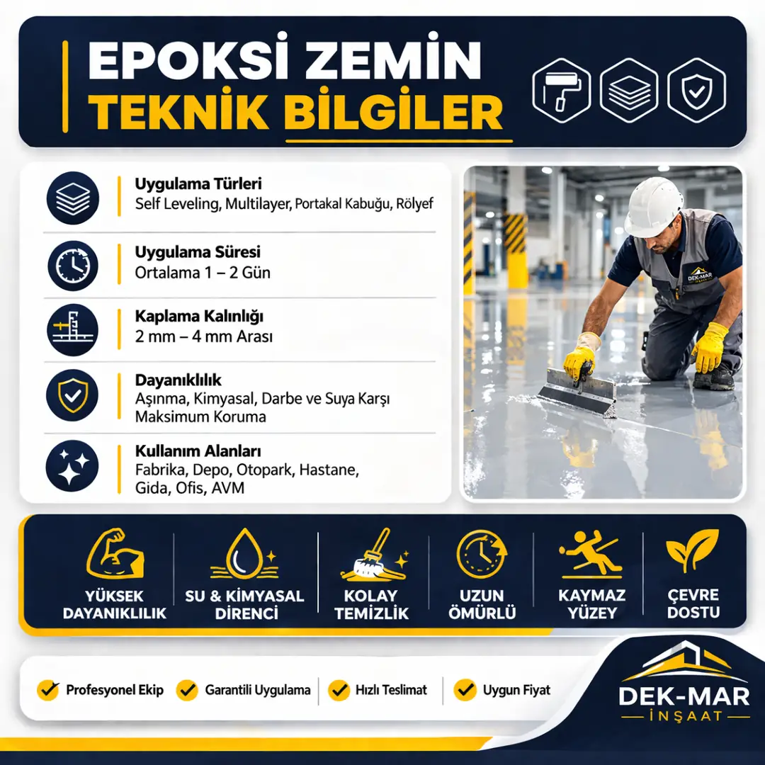 epoksi zemin teknik özellikleri kalınlık dayanım forklift yük kapasitesi teknik bilgiler&nbsp;