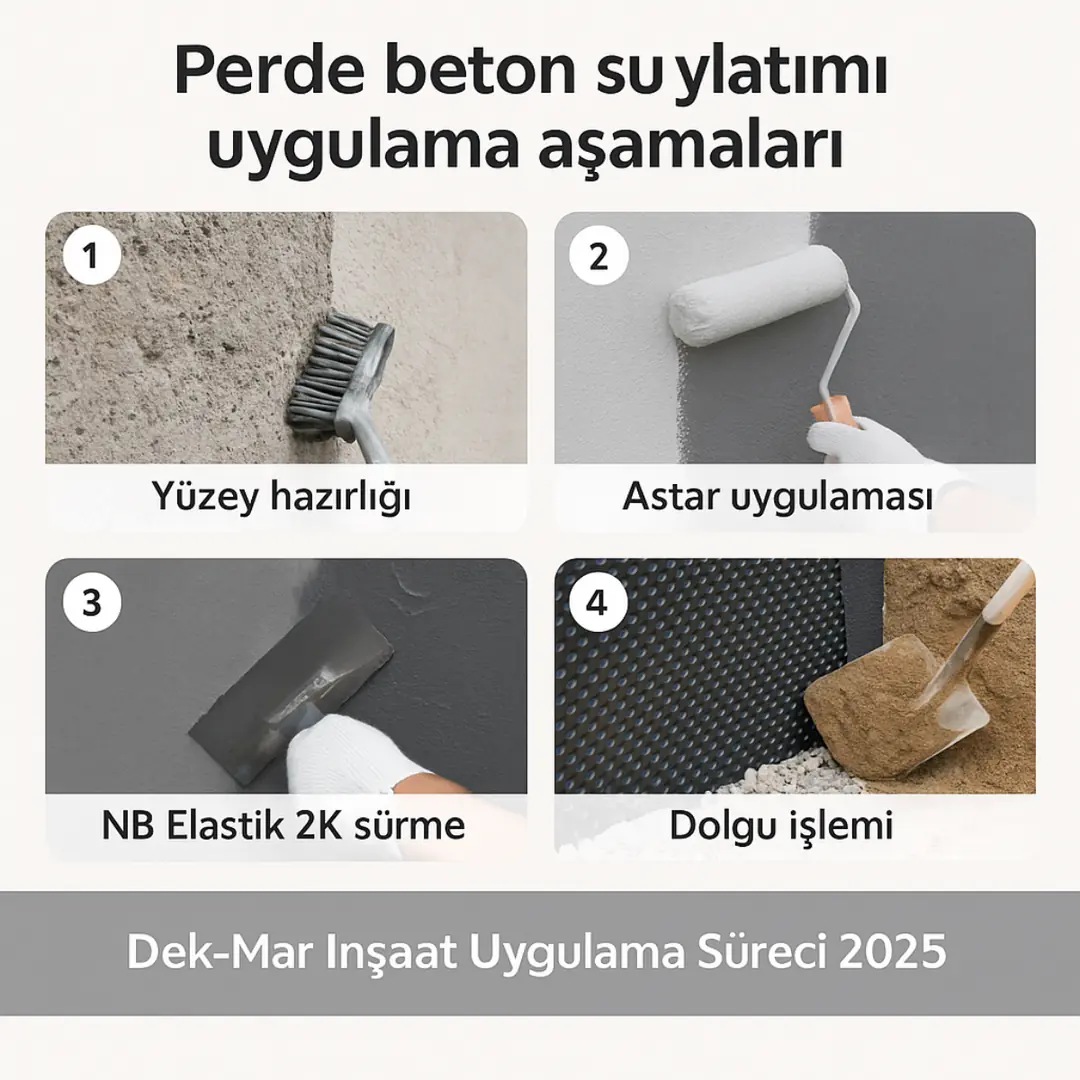 Perde beton su yalıtımı uygulama aşamaları – Dek-Mar İnşaat KÖSTER sistem uygulaması