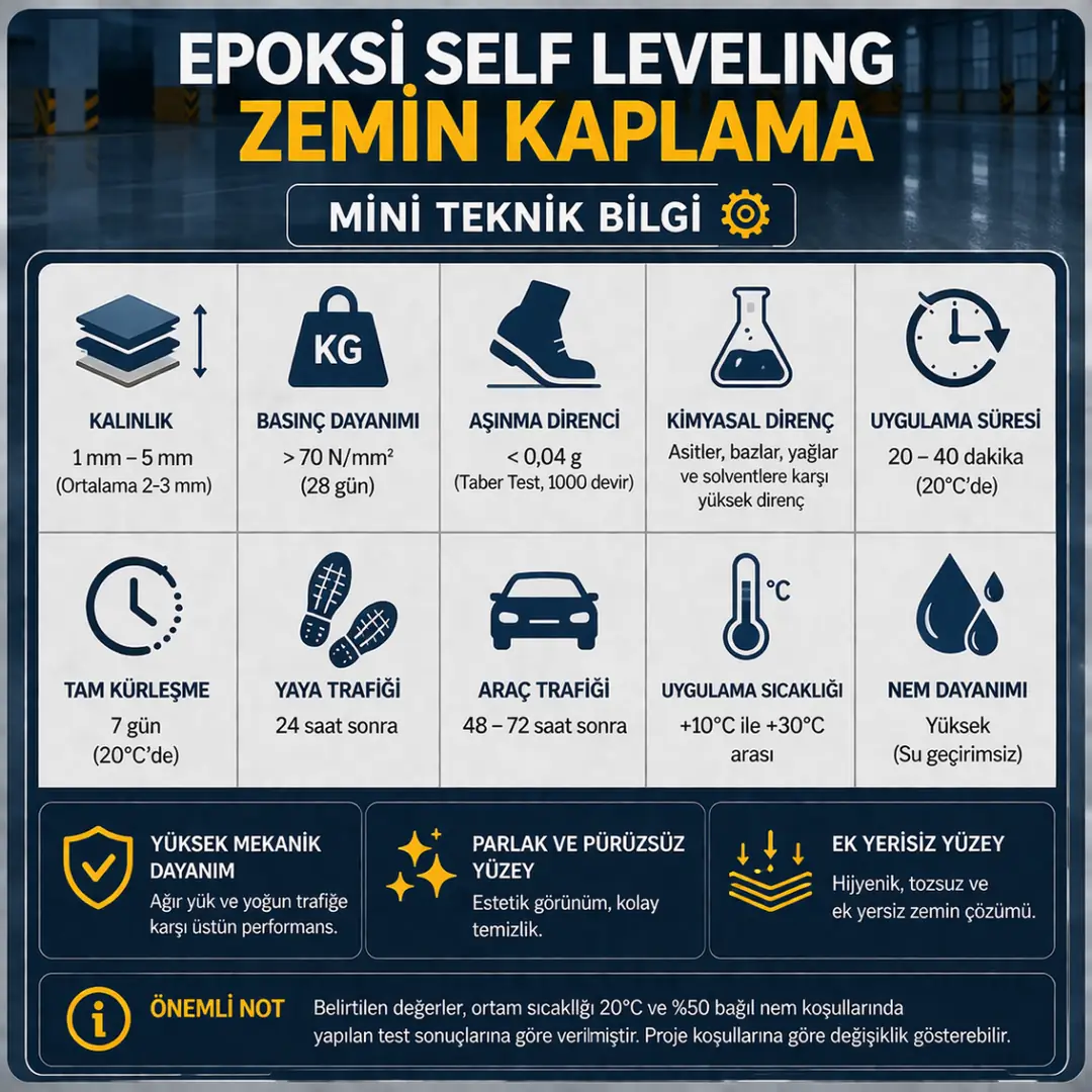 Epoksi self leveling zemin kaplama teknik özellikleri kalınlık tüketim kuruma süresi&nbsp;