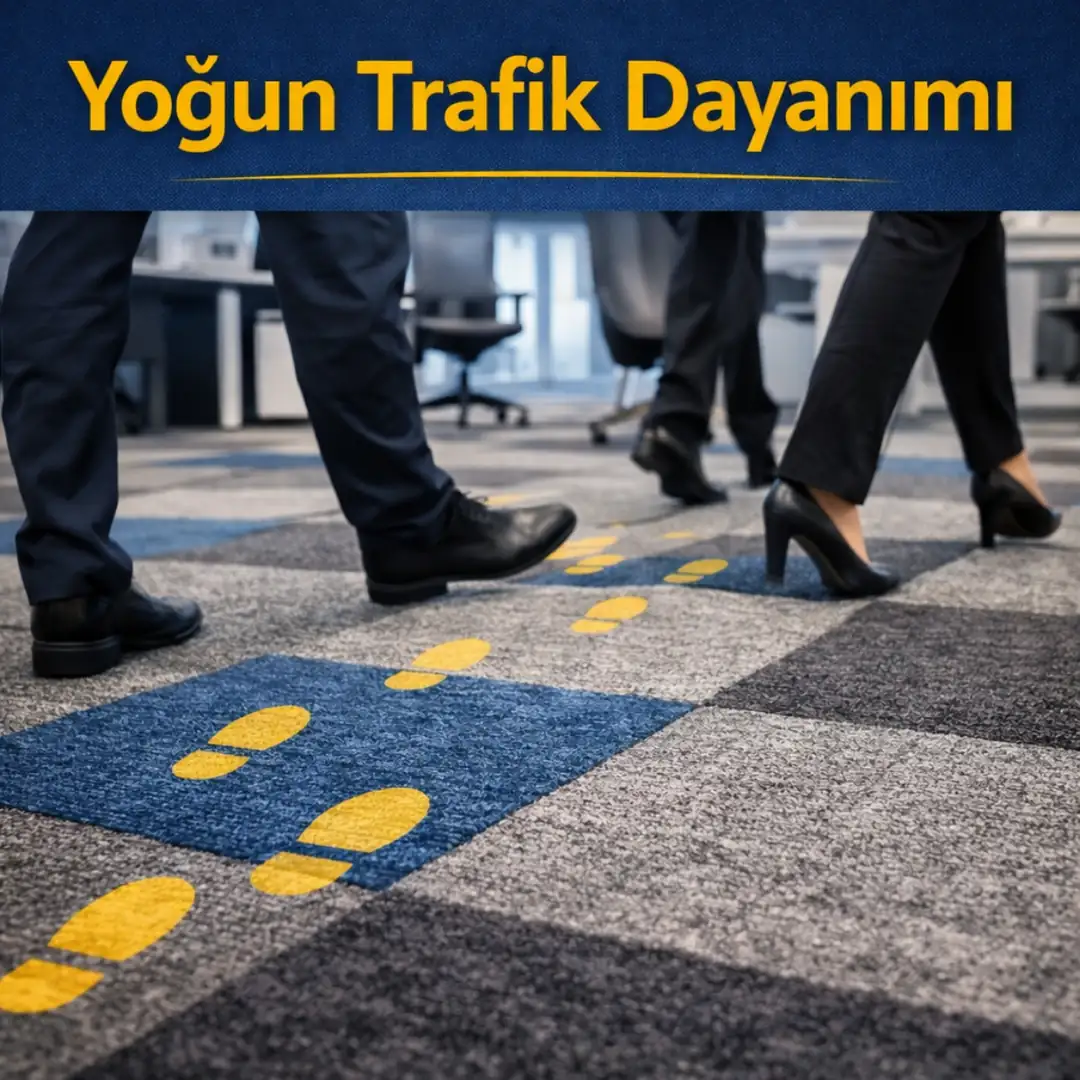 yoğun yaya trafiğine dayanıklı ticari karo halı&nbsp;