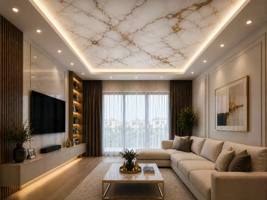 mermer efektli gergi tavan modern salon lüks dekorasyon&nbsp;