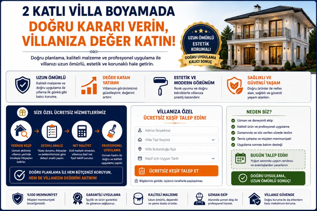Boyama işlemi tamamlanmış modern 2 katlı villa dış cephe premium görünüm&nbsp;