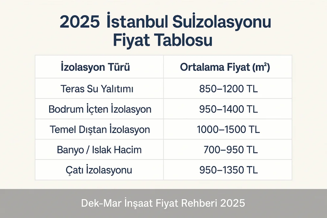 İstanbul su yalıtımı fiyat tablosu 2025 – teras, bodrum, çatı izolasyon maliyetleri
