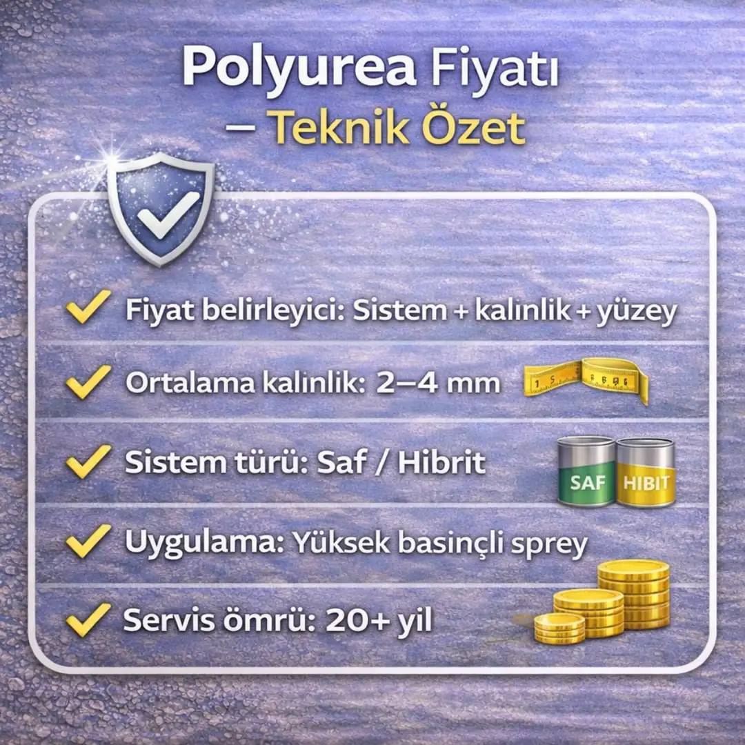 Polyurea fiyatlarını etkileyen teknik kriterler, sistem ve uygulama detayları.&nbsp;