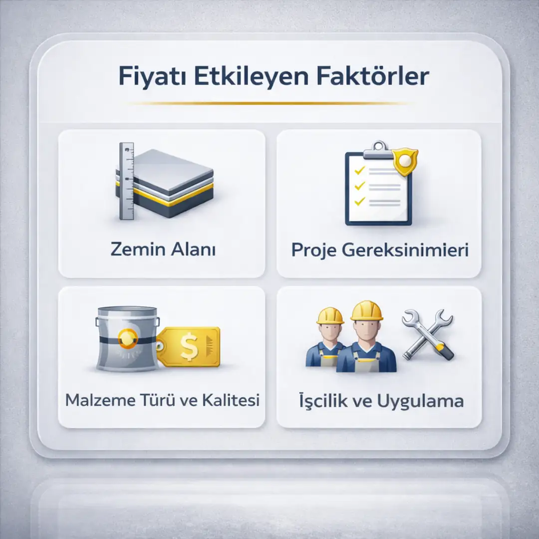 Epoksi zemin kaplama fiyatlarını etkileyen faktörler zemin durumu kalınlık sistem seçimi ve uygulama detayları