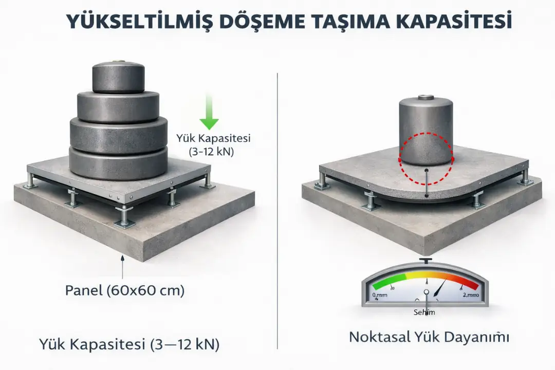 Yükseltilmiş döşeme taşıma kapasitesi ve noktasal yük dayanımı
