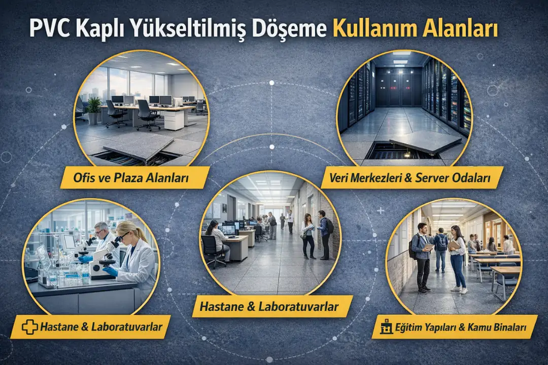 PVC kaplı yükseltilmiş döşeme kullanım alanları ofis veri merkezi hastane