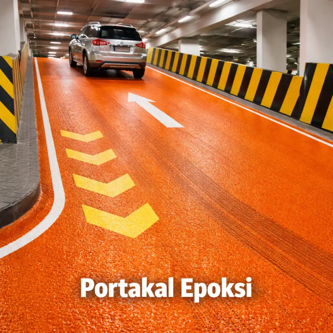Portakal epoksi otopark rampası kaymaz zemin kaplama uygulaması araç trafiğine uygun sistem&nbsp;