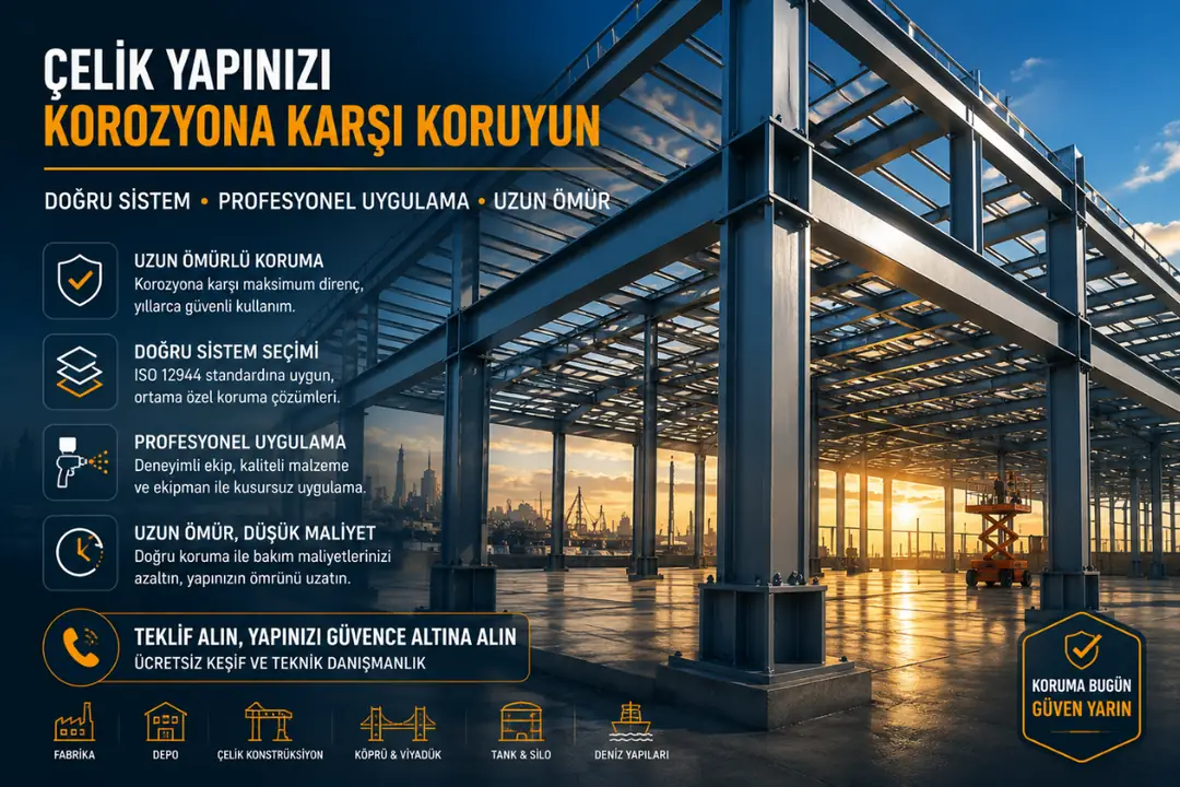 Profesyonel korozyon önleyici boya sistemi uygulanmış çelik yapı