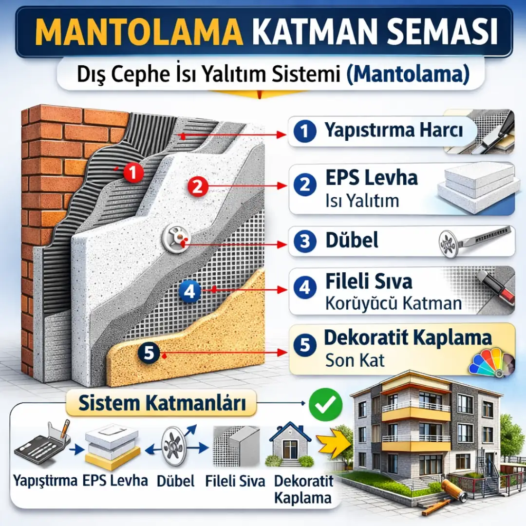 dış cephe mantolama sistem katmanları şeması