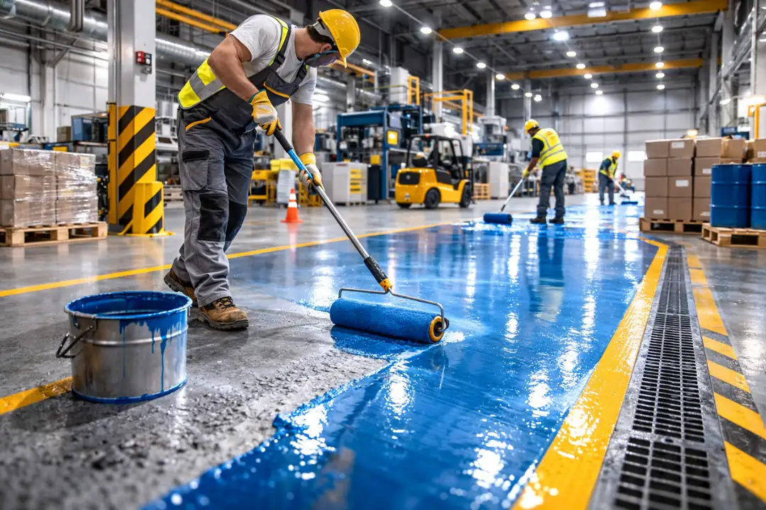 Endüstriyel epoksi zemin kaplama rulo ile uygulama aşaması&nbsp;