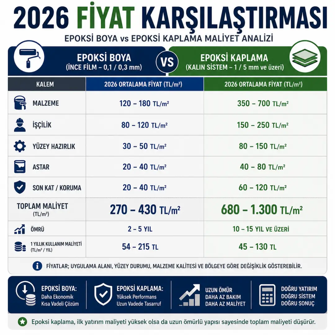 2026 epoksi boya ve kaplama fiyat karşılaştırması