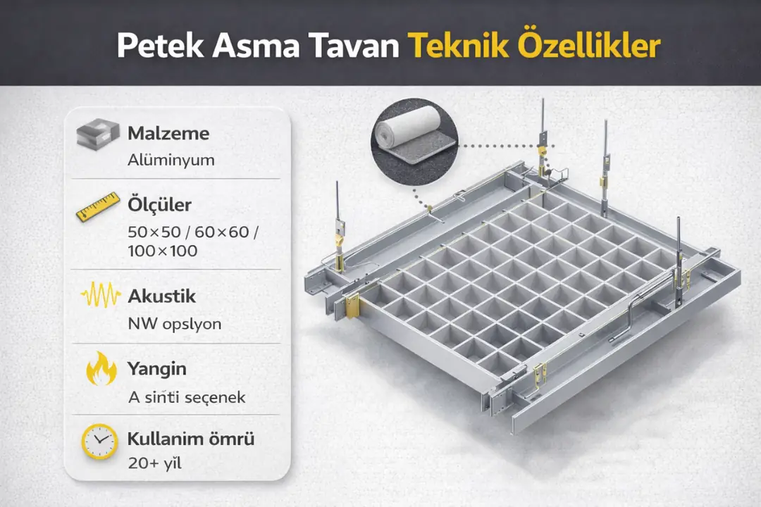 Petek asma tavan teknik özellikleri ve sistem yapısı&nbsp;
