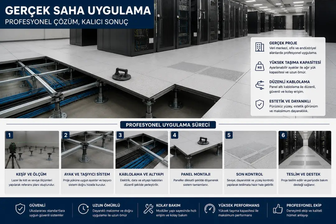 İstanbul ofis projesinde tamamlanmış yükseltilmiş döşeme uygulaması