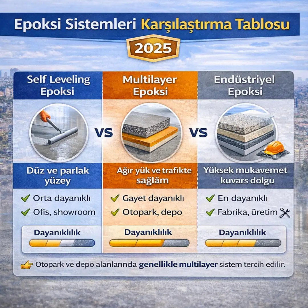 Epoksi sistemleri karşılaştırma self leveling multilayer farkları&nbsp;
