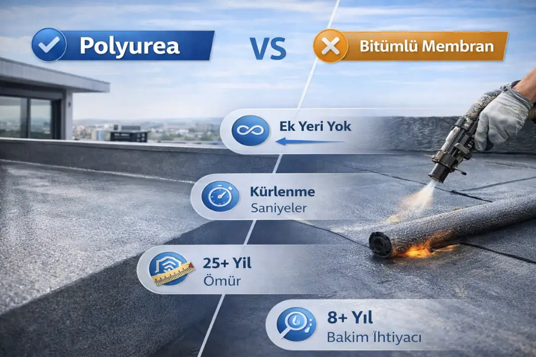 Polyurea ile bitümlü membran teras su yalıtım sistemlerinin teknik karşılaştırması&nbsp;