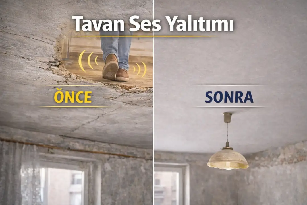 Tavan ses yalıtımı öncesi ve sonrası karşılaştırmalı gerçek uygulama&nbsp;