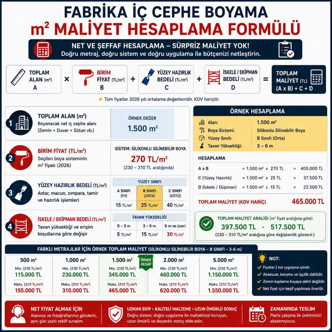 Fabrika iç cephe boyama maliyet hesaplama örneği metraj ve boya sistemi analizi&nbsp;