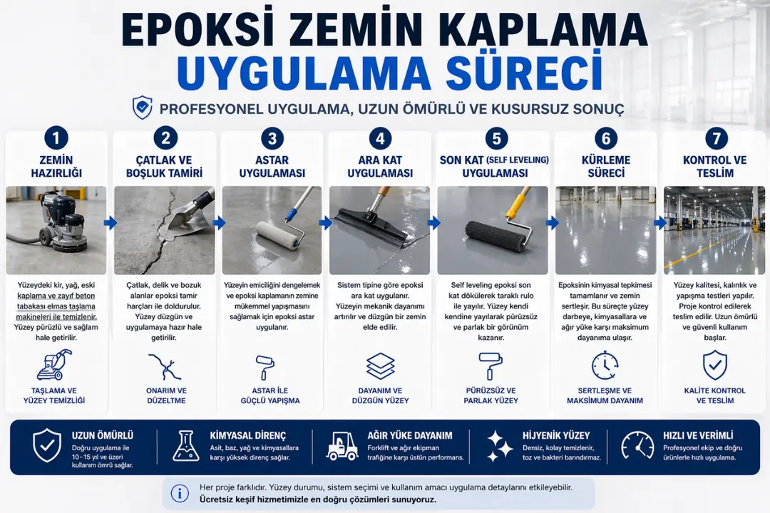 endüstriyel epoksi zemin kaplama nasıl yapılır adım adım uygulama süreci zemin hazırlama astar ve kaplama aşamaları