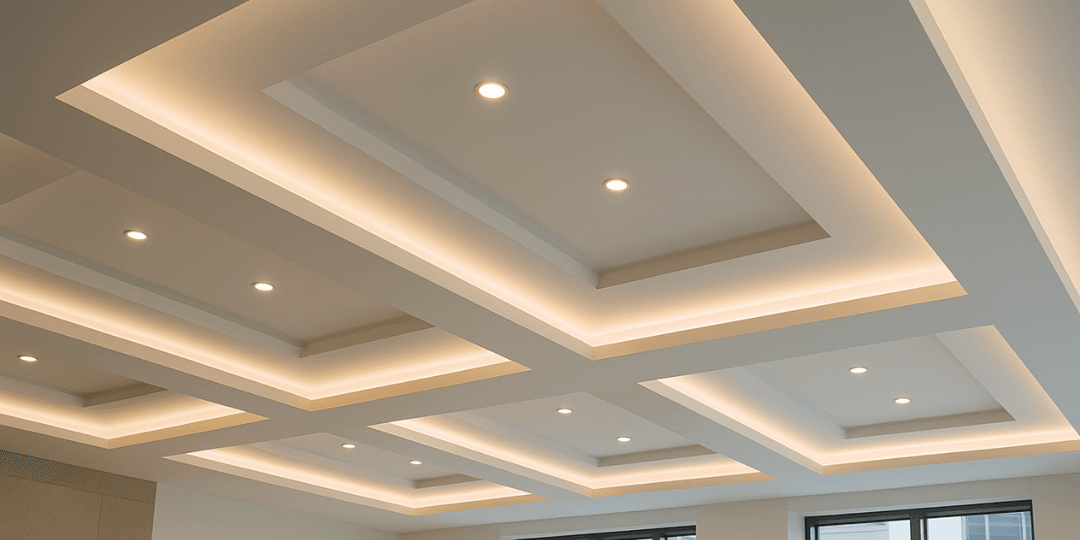 İnönü’de salon dekorasyonu için modern alçıpan tavan uygulaması örneği – ekonomik ve estetik çözümler. 
