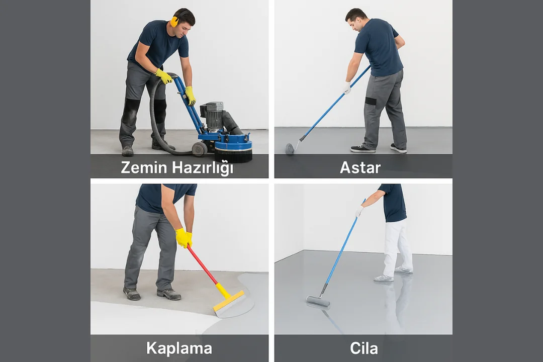 Epoksi yer kaplama uygulama aşamaları – yüzey hazırlığı, astar, kaplama ve cila süreci – Dek-Mar İnşaat 2025