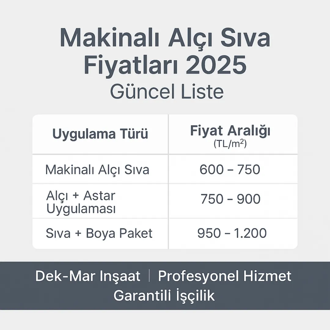 Makinalı alçı sıva fiyat tablosu 2025 – iç cephe alçı uygulaması – Dek-Mar İnşaat
