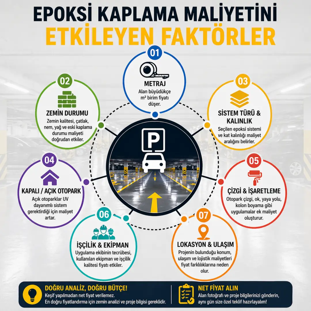 Otopark epoksi kaplama maliyetini etkileyen faktörler metraj zemin durumu ve sistem seçimi&nbsp;
