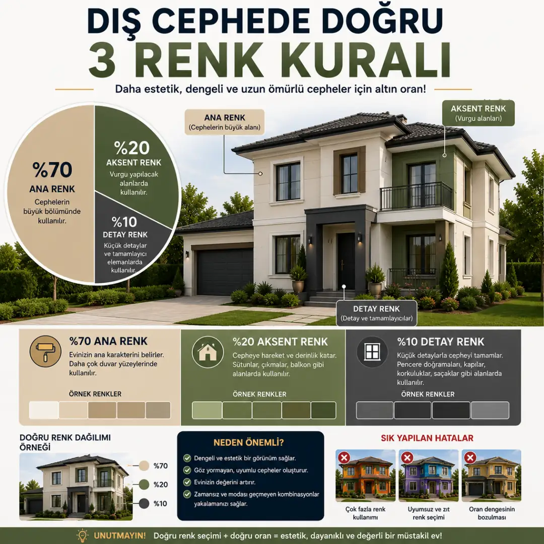 Müstakil ev dış cephe boya uygulamasında doğru renk dağılım oranları