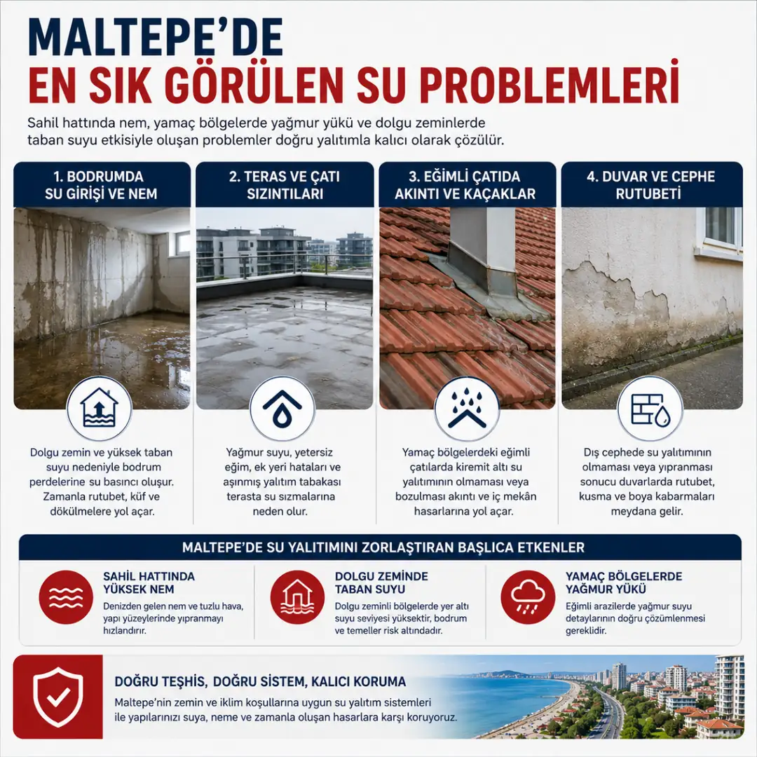 Maltepe'de en sık görülen bodrum nemi teras sızıntısı ve çatı akıntısı problemleri&nbsp;
