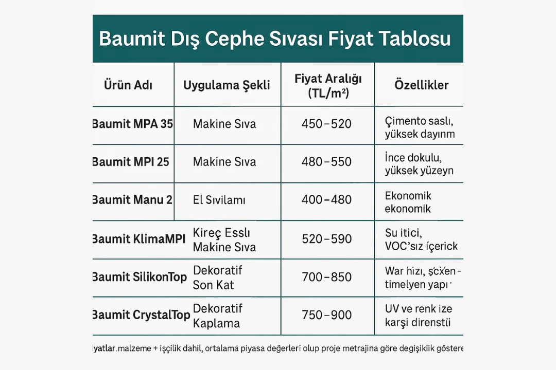 Baumit dış cephe sıvası 2025 fiyat tablosu – Baumit StarContact, SilikonTop, SilikatTop, SilikonColor – Dek-Mar İnşaat