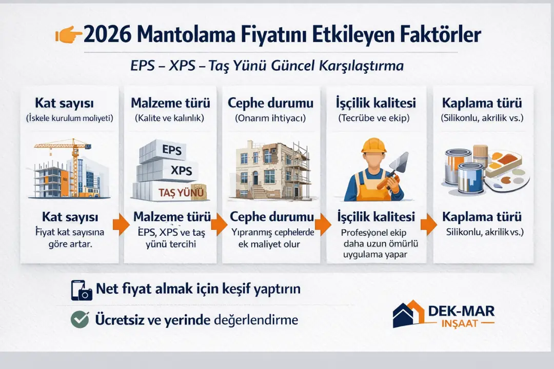 2026 dış mantolama fiyatını etkileyen faktörler kat sayısı malzeme türü işçilik cephe durumu kaplama karşılaştırması