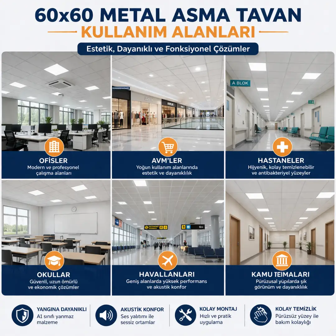 metal asma tavan kullanım alanları ofis hastane avm