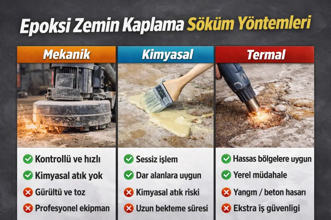 Epoksi zemin kaplama söküm yöntemleri mekanik kimyasal ve termal&nbsp;