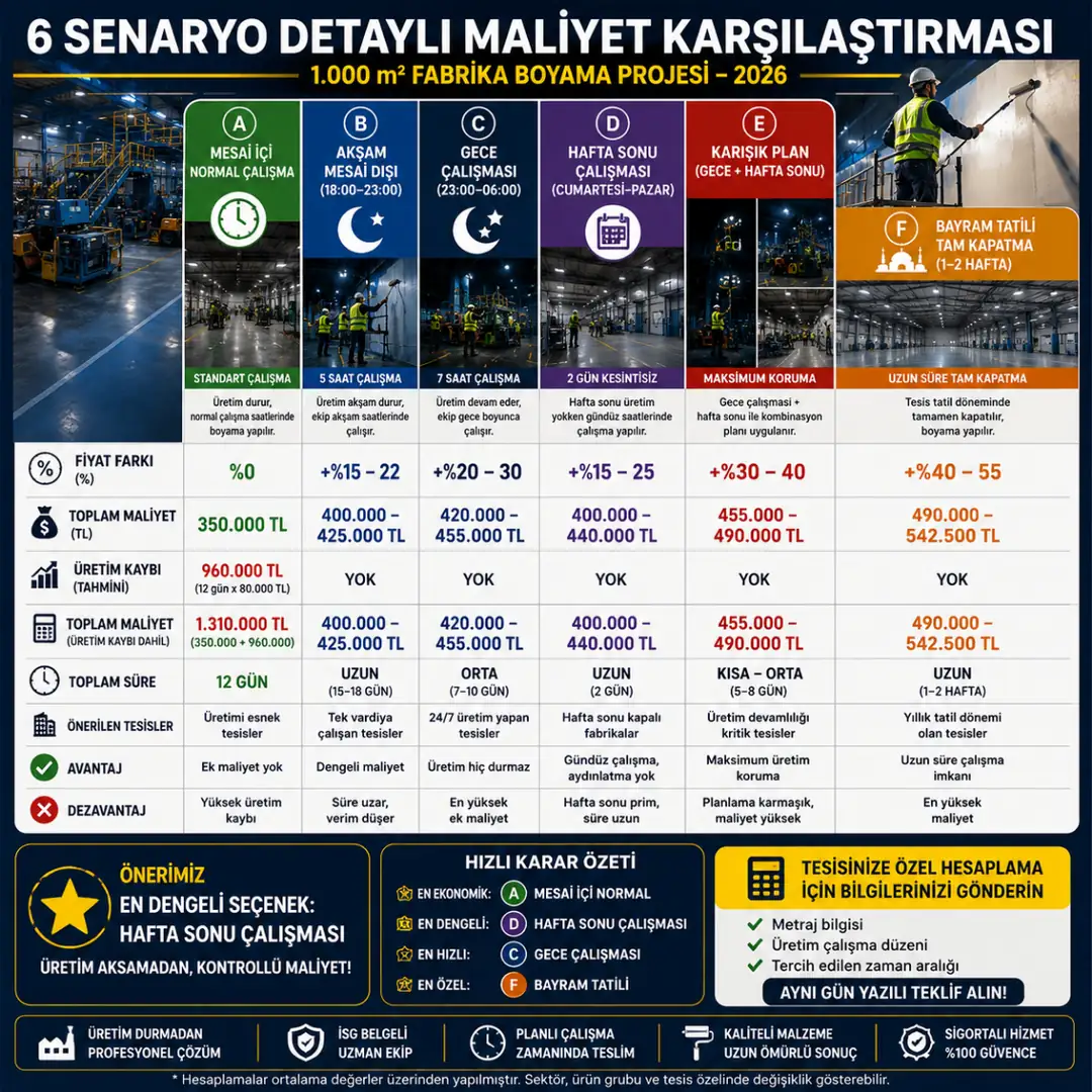 Mesai içi gece hafta sonu ve bayram fabrika boyama toplam maliyet analizi&nbsp;
