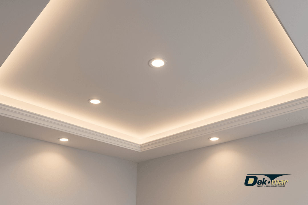 LED aydınlatmalı modern tavan tasarımı ile estetik ve ferah yaşam alanları – Dek-Mar İnşaat profesyonel çözümler. 
