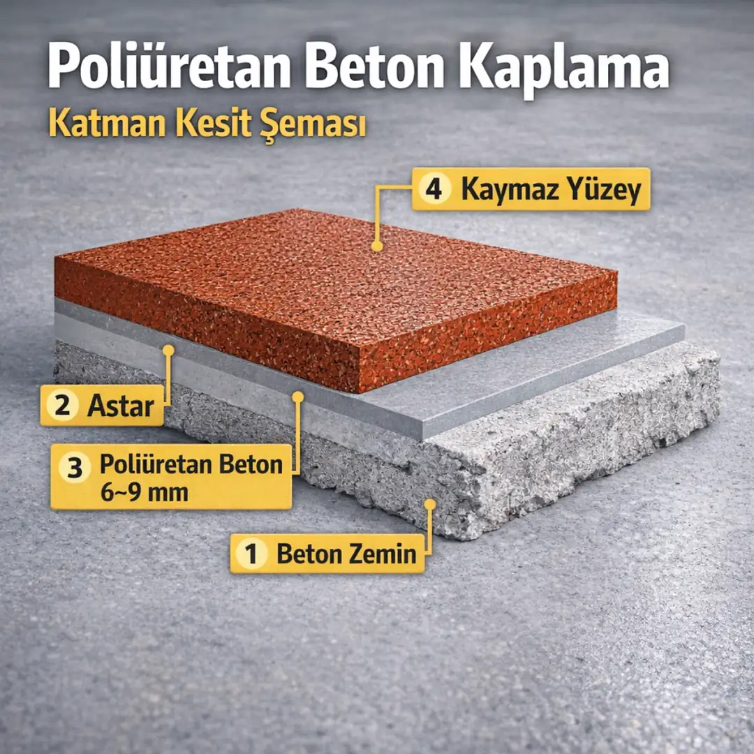 Poliüretan beton kaplama katman kesit şeması teknik detay&nbsp;