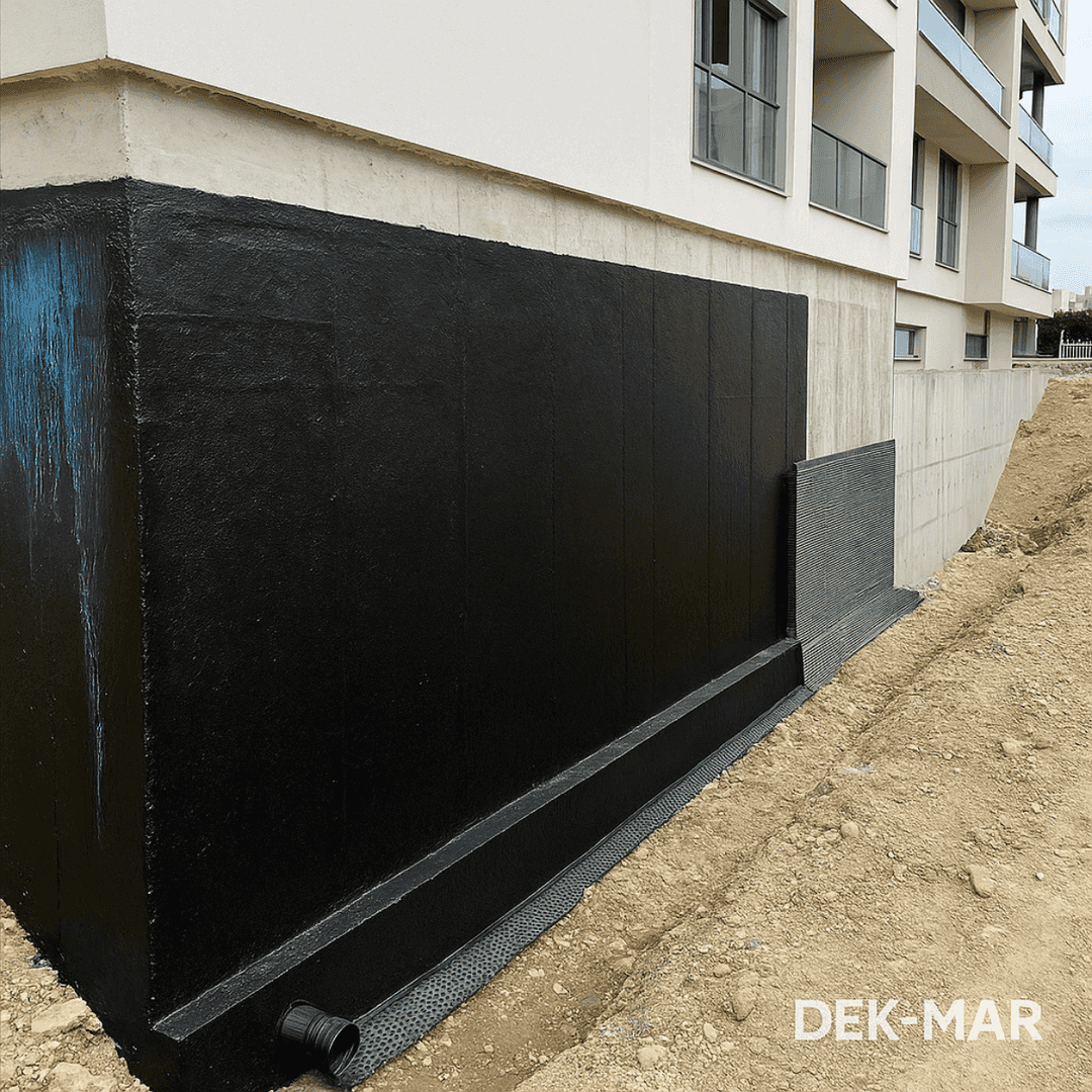 Dek-Mar İnşaat tarafından tamamlanmış perde beton su yalıtımı referans projesi – dıştan membran uygulaması.